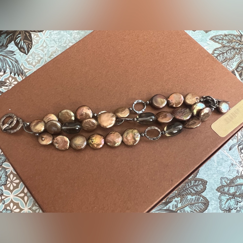 Silpada B1850 Bronze Coin Pearl & Smoky Quartz Sterling Silver Bracelet
